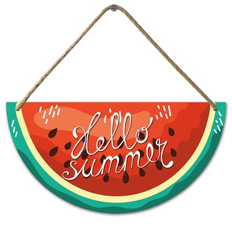 Eveokoki Watermelon Door Sign Hello Summer Door Hanger Wood Front Door