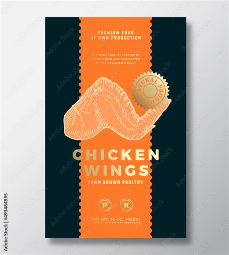 Farm Grown Chicken Wings Abstract Vector Packaging Label Design