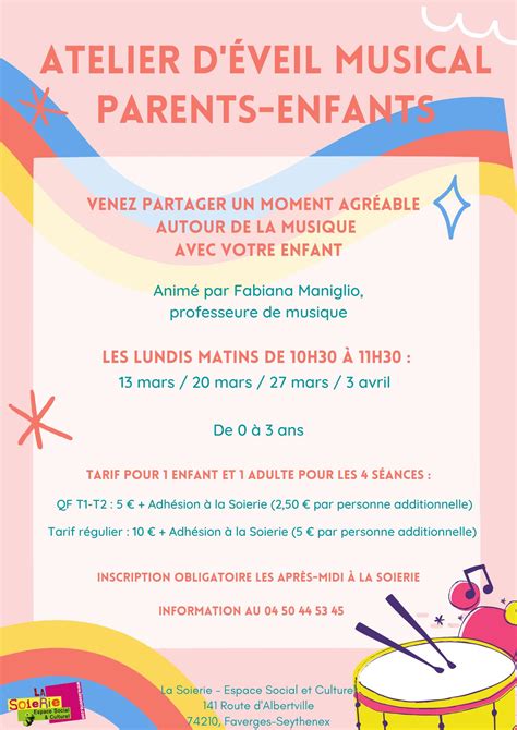 Atelier déveil musical parents enfants 13 mars Faverges Seythenex