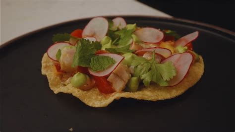 Yellowtail Hamachi Tostada With Avocado Puree And Habanero Peach