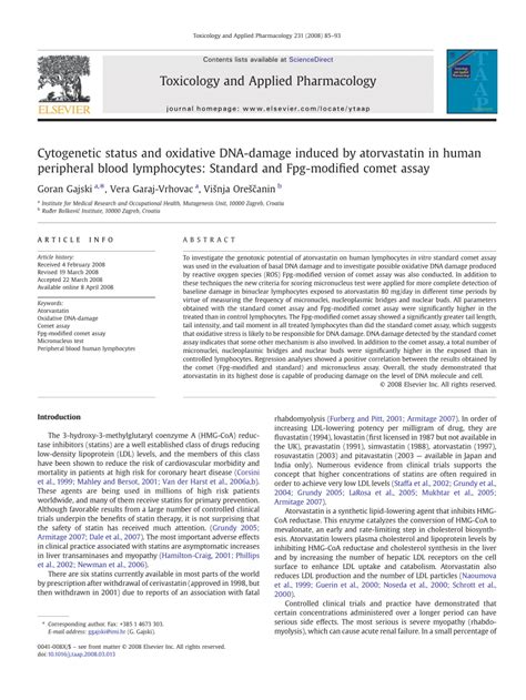 Pdf Cytogenetic Status And Oxidative Dna Damage Induced By