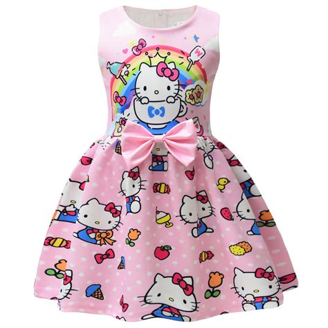 Kids Clothes Girls Cartoon Cute Hello Kitty Dress Kawaii Princess Dress ...