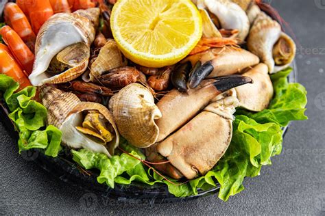 Seafood Platter Fruits De Mer Shrimp Crab Claw Clam Rapan Trumpeter