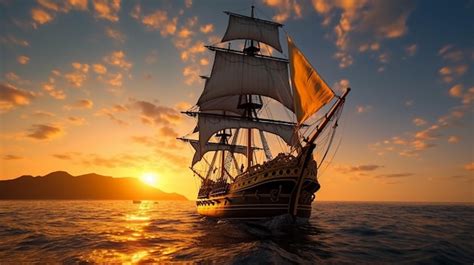 Premium Ai Image Pirate Ship Sailing Into Sunset Dreamstime