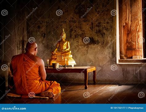 Monk Pray To Buddha In The Temple Stock Image Image Of Thailand Monk