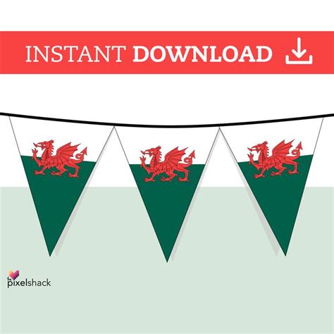 Welsh Flag Of Wales Dragon Diy Printable Party Banner Bunting Instant