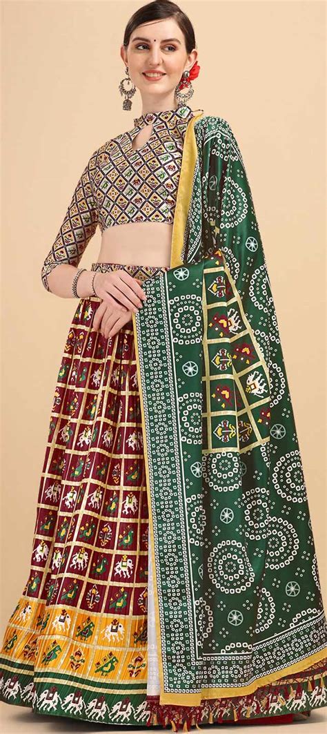 Festive Party Wear Red And Maroon Color Satin Silk Fabric Lehenga