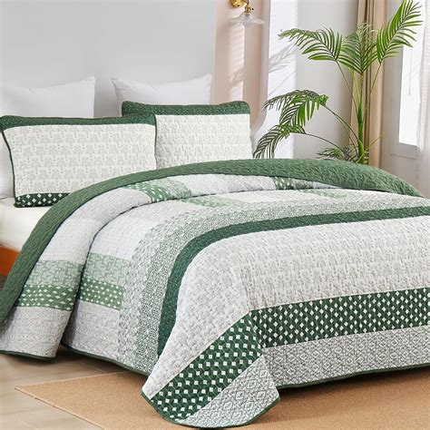 Amazon WONGS BEDDING Green Quilt King Size Bohemian Stripe Quilt