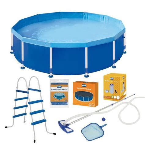 Kit Piscina L Circular Estruturada Capa Forro Escada