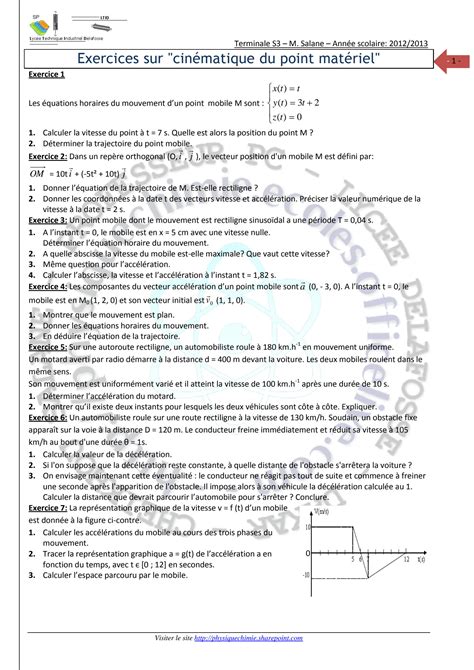 SOLUTION Exercices Sur Cin Matique Du Point Mat Riel Studypool