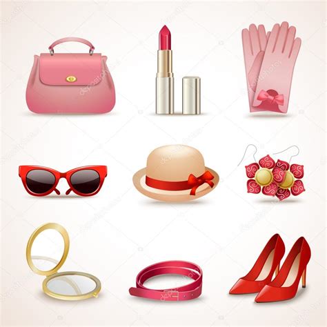 Woman Accessories Icon Set Stock Vector Image By Macrovector