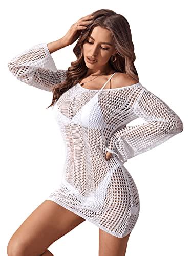 Floerns Womens Crochet Cover Up Long Sleeve Hollow Out Bikini Swimsuit