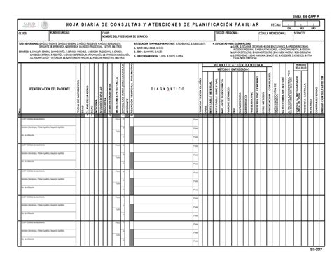 HOJA Diaria DE Consulta Y Planificacion Familiar Medicina Familiar