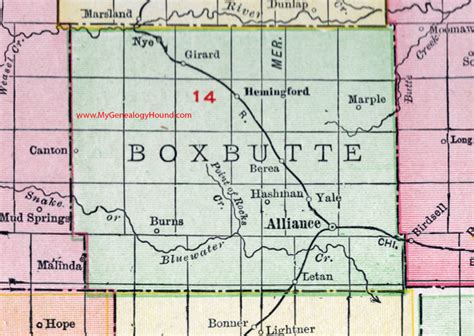 Box Butte County, Nebraska, 1912, map, Alliance, Hemingford, Berea, Girard, Nye, Marple, Yale ...