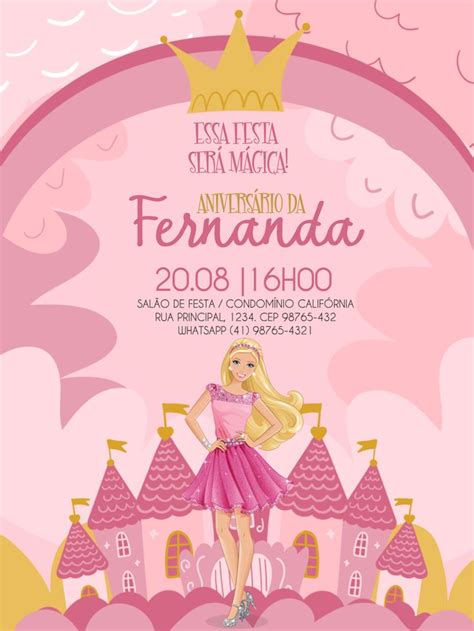 Convite De Aniversário Barbie Rosa Edite Grátis Online No