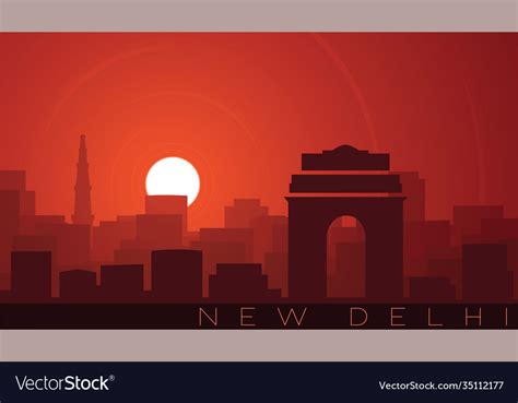 New delhi low sun skyline scene Royalty Free Vector Image