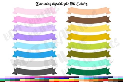 100 Digital Banners Clip Art Set Party Ribbon Banners Clipart