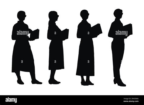 Female Tutors And Masters Standing In Different Position Silhouette Set