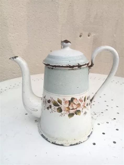 ANCIENNE CAFETIÈRE ÉMAILLÉE décor floral Petit Modèle EUR 11 50