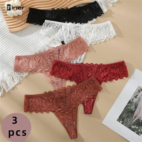 3 Pcs Lot Lace Thongs Women Seamless Panties New Tangas Mujer Hollow