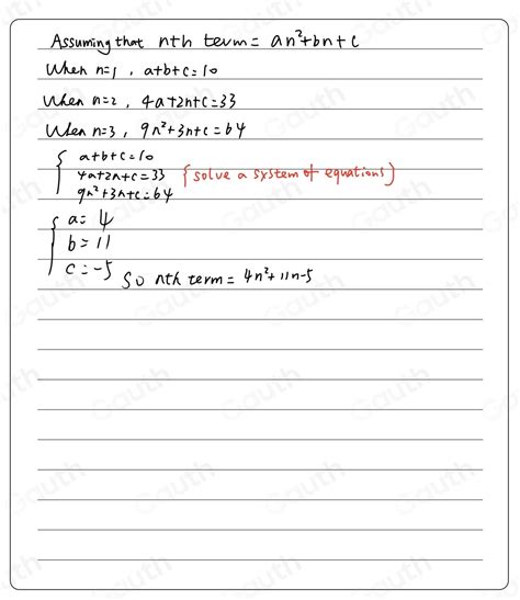 Solved The First Four Terms Of A Quadratic Sequence Are 10 33 64 103