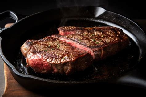 Sizzling Wagyu Steak Cooked To Perfection On Cast Iron Skillet Stock