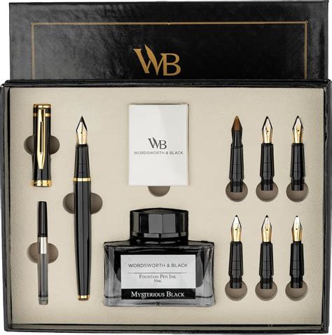 Wordsworth Black Calligraphy Pen Gift Set Includes Ink Bottle Ink