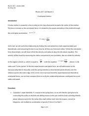 Lab Centripetal Force Docx Physics Section Xb Ta Zhuo Yin