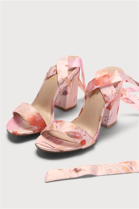 Cute Floral Print Heels - Lace-Up Heels - Satin Heels - Lulus