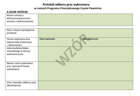 Wzór protokołu odbioru Wykonawcy