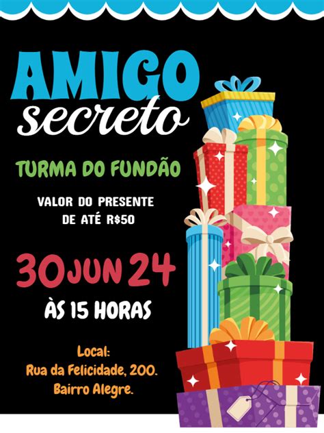 Convite Amigo Secreto Edite Gr Tis Nosso Editor Online