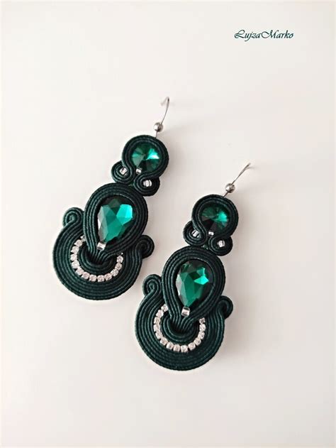 Dark Green Elegant Soutache Earring Etsy