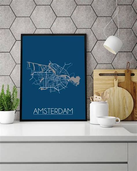 Plattegrond Amsterdam Stadskaart Poster Designclaud Blauw A