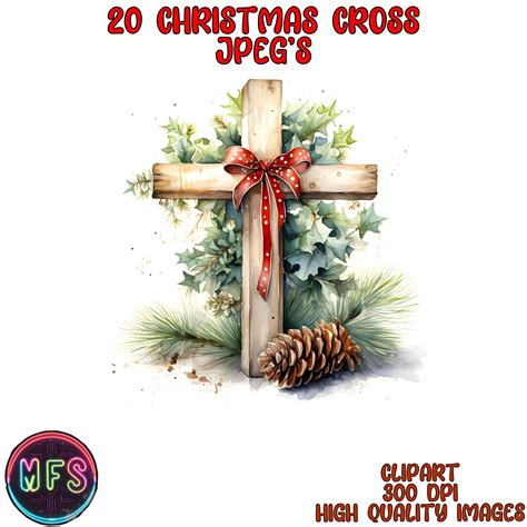 Watercolor Christmas Cross Clipart, 20 High Quality JPG, Instant ...