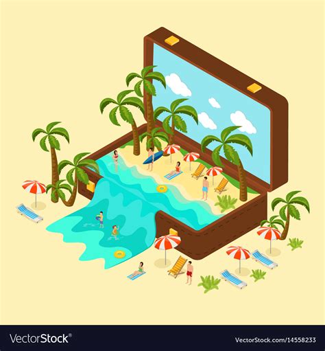 Isometric Beach Vacation Concept Royalty Free Vector Image