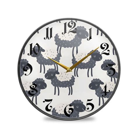 12 Round Silent Wall Clocks Cute Sheep Acrylic Battery Operated Clock