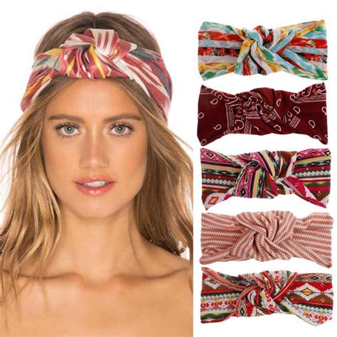 Buy Bohemia Style Printed Headband Twisted Knotted Wide Elastic Turban