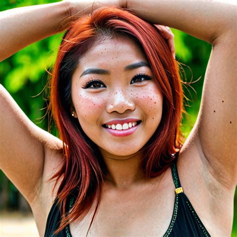 Chunky Javanese Women Red Hair Arms Up Armpit Spot 3d Flex Freckles White Drops Freckle