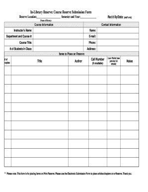 Fillable Online Library Cornell In Library Reserve Course Reserve