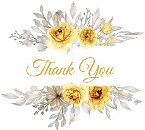 Free Vector Watercolor Gold Yellow Rose Flower With Thank You