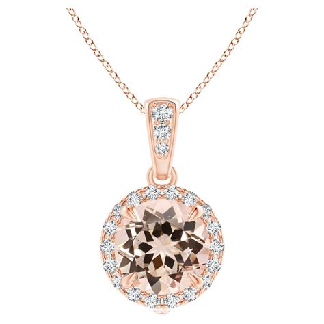 Angara Gia Certified Natural Morganite And Diamond Halo Pendant In Rose