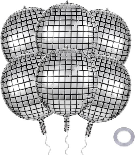 Yolev 6 Pack Disco Ball Balloons 22 Inch 4D Disco Balloons Large Silver