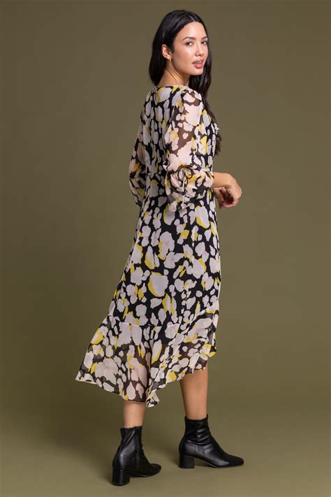 Floral Frill Detail Midi Dress In Yellow Roman Originals Uk