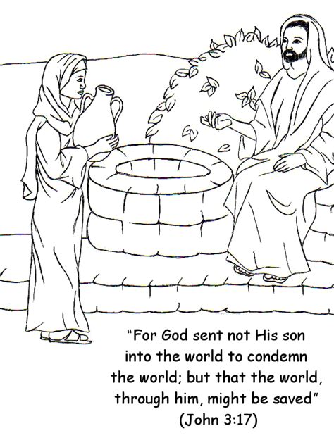 The Woman at the Well - Coloring Page with Bible Verse John 3:17