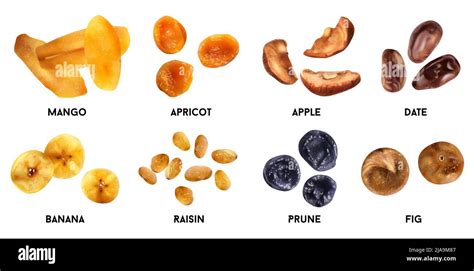 Dry Fruits Realistic Set Of Mango Apricot Apple Date Banana Raisin