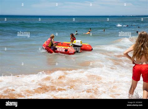 Volunteer Surf Rescue Lifesavers Launch Inflatable Red Zodiac Surf