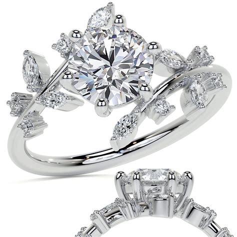 Round Brilliant Moissanite Nature Inspired Design Engagement Ring