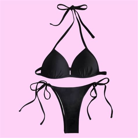 Triangle Push Up 2 Piece Bikini Set In Black Pink Sugar Bikini