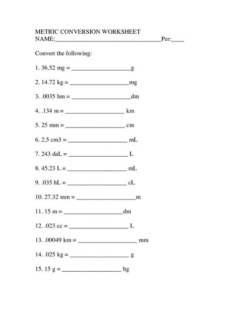 Physical Science Unit Conversion Worksheet