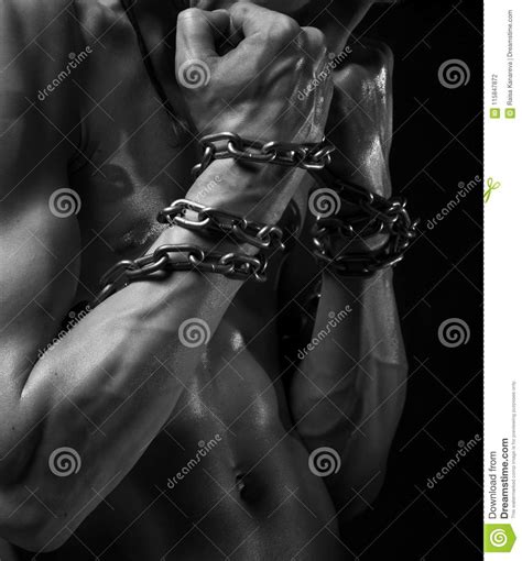 Naked Athlete With Chain Stock Photo Image Of Muscle 115847872
